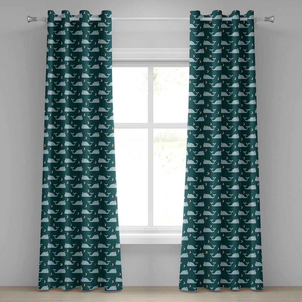 ABAKUHAUS Wal Ösenvorhang, Schlafende Könige der Ozeane im Himmel unter der Mond- und Sternnatur, Dekorative 2-Panel-Fenstervorhänge, 280 cm x 2...