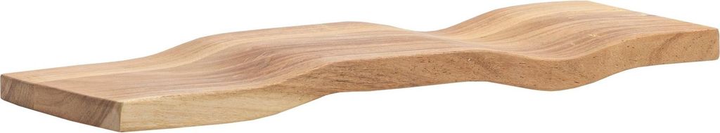 Wandregal Akazie Massivholz 40 cm mit wellenförmiger, schwebender Gesamtform in Seitenansicht.