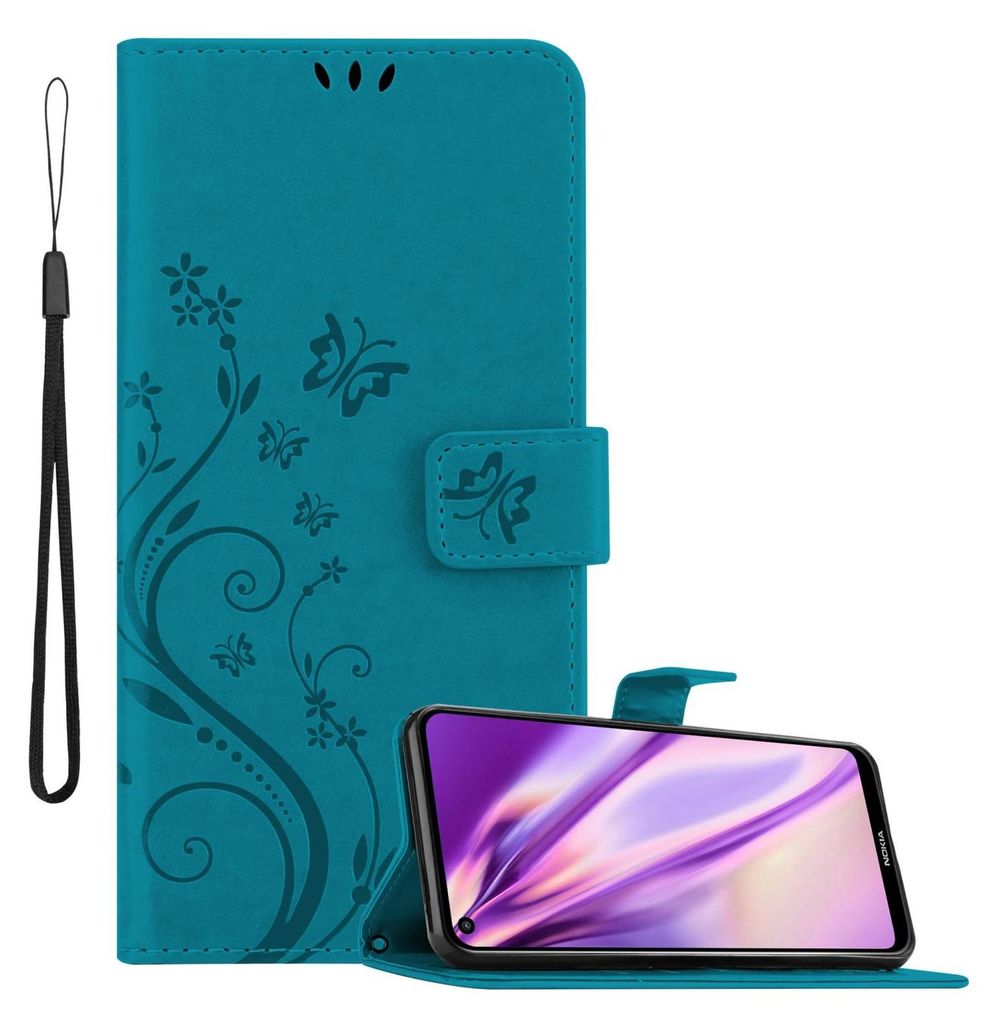 Cadorabo Hülle für Nokia 5.4 Schutz Hülle in Blau Schutzhülle Handy Hülle Etui Case Blumen Flower