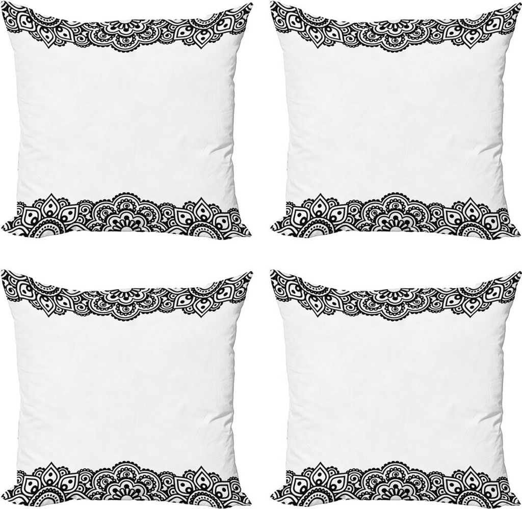 ABAKUHAUS Abstrakt Kissenbezug Set (4 Stück), Folkloric Oriental Curls, Moderner Doppelseitiger Digitaldruck, 45 cm x 45 cm, Weiß und Schwarz