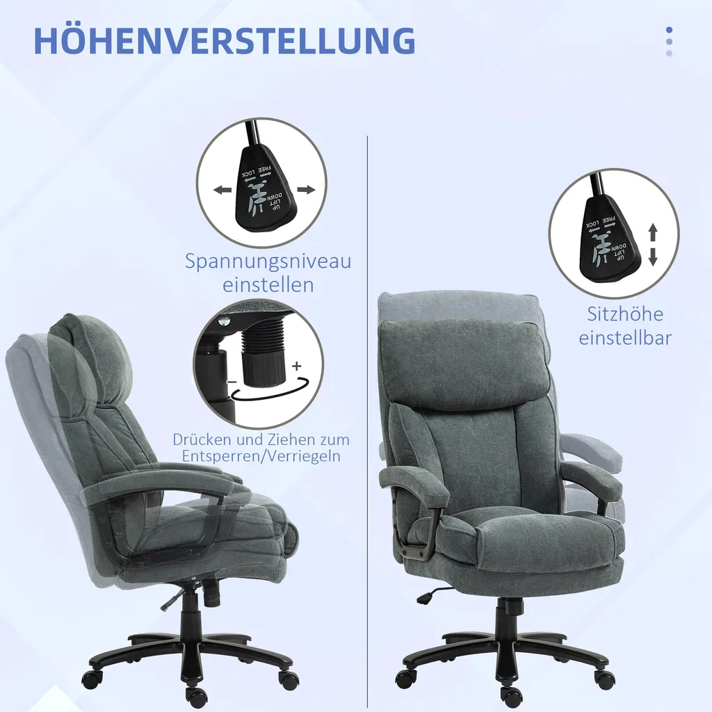 Chaise de bureau ergonomique HOMCOM aspect lin gris avec bascule - 5