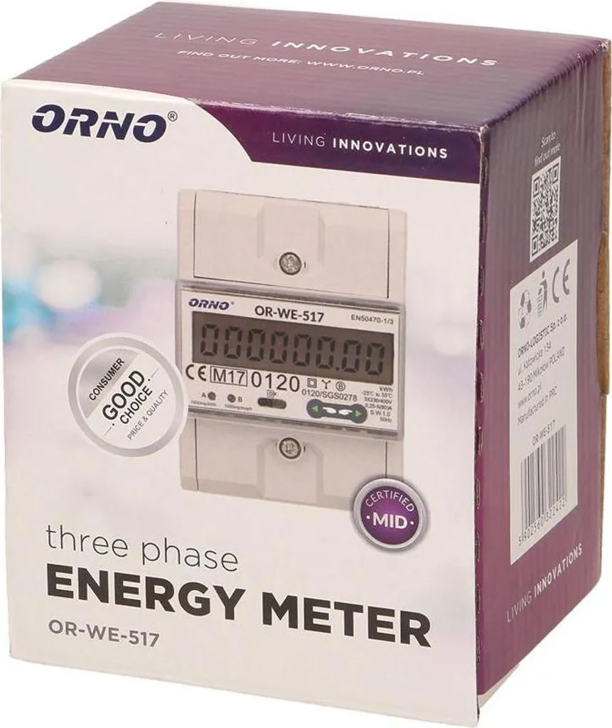 Compteur Électrique Triphasé Orno 80A avec Port RS485 Modbus MID - 7