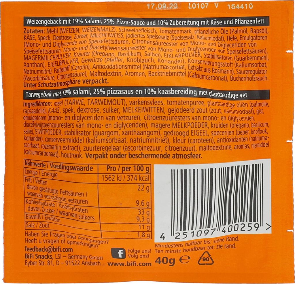 Bifi Carazza Pizza Snack gefüllt mit Pizza Sauce Weizen Produktbild 4