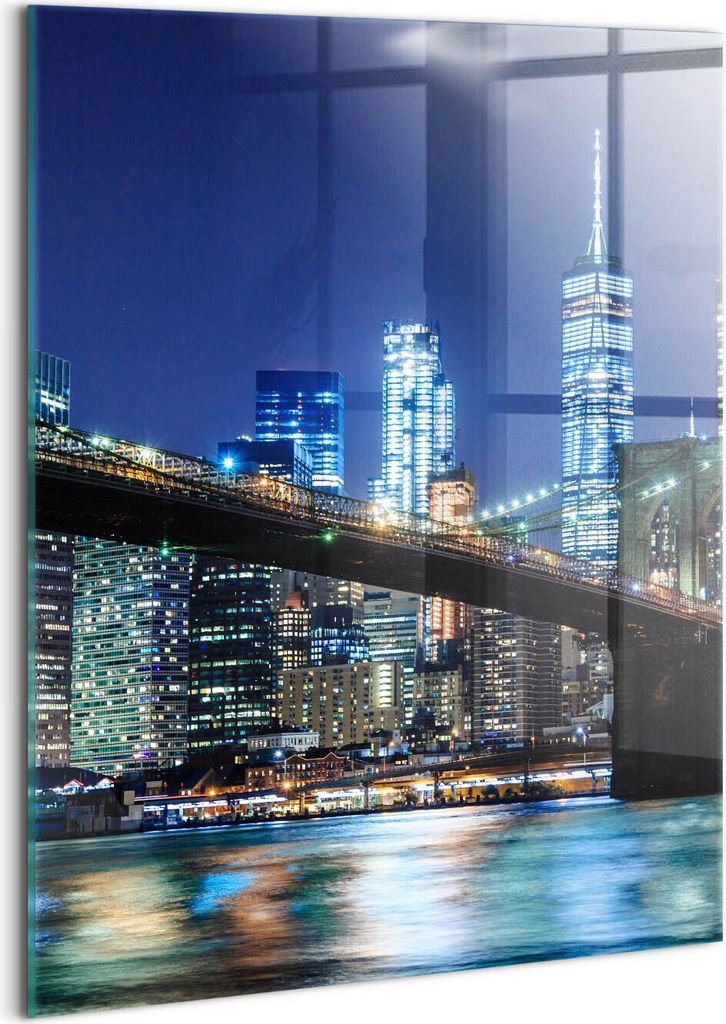 Designer Glasbild - Wandbild - Glas Bild - 60x80 cm - Brooklyn Bridge New York Bei Nacht