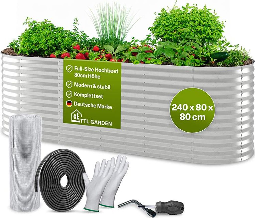 TTL GARDEN Hochbeet SPIRIT L 240x80x80cm Silber – Metall Produktbild 