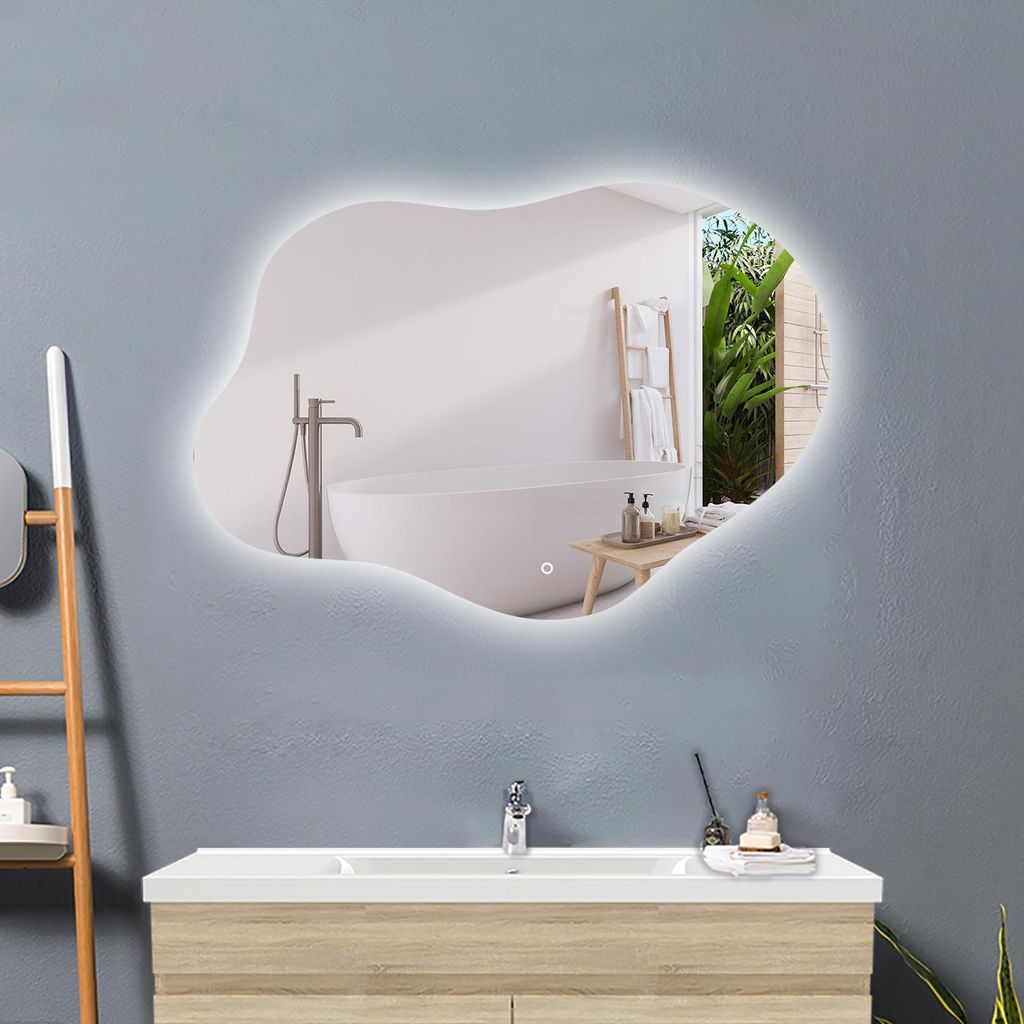 LED Badspiegel Wolke 80x55cm Beschlagfrei 3 Lichtfarbe Dimmbar Speicherfunktion Badezimmerspiegel mit Touch/Wandschalter