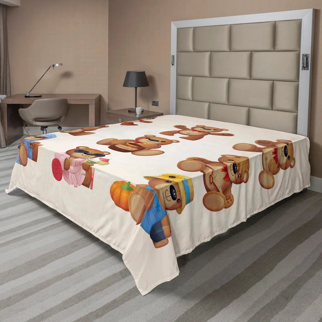 Drap plat anti-plis Oursons 244 x 205 cm Chocolat Crème Literie Facile