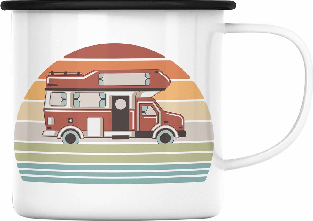 Trendation - Wohnwagen Camper Emaille Tasse Geschenke Wohnmobil für Männer Campingwagen Geschenkidee Zubehör Camping Opa Oma Rentner Lustig Graf...
