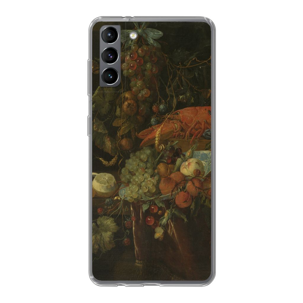 MuchoWow Handyhülle Schutzhülle Hülle für Samsung Galaxy S21 Plus Stilleben mit Obst und einem Hummer - Gemälde von Jan Davidsz. de Heem Sil...