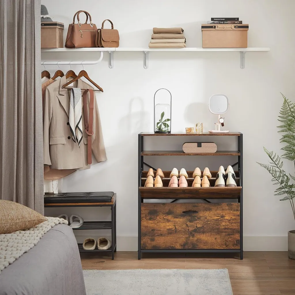 Meuble à Chaussures Gain de Place avec 2 Compartiments Basculants Blanc
