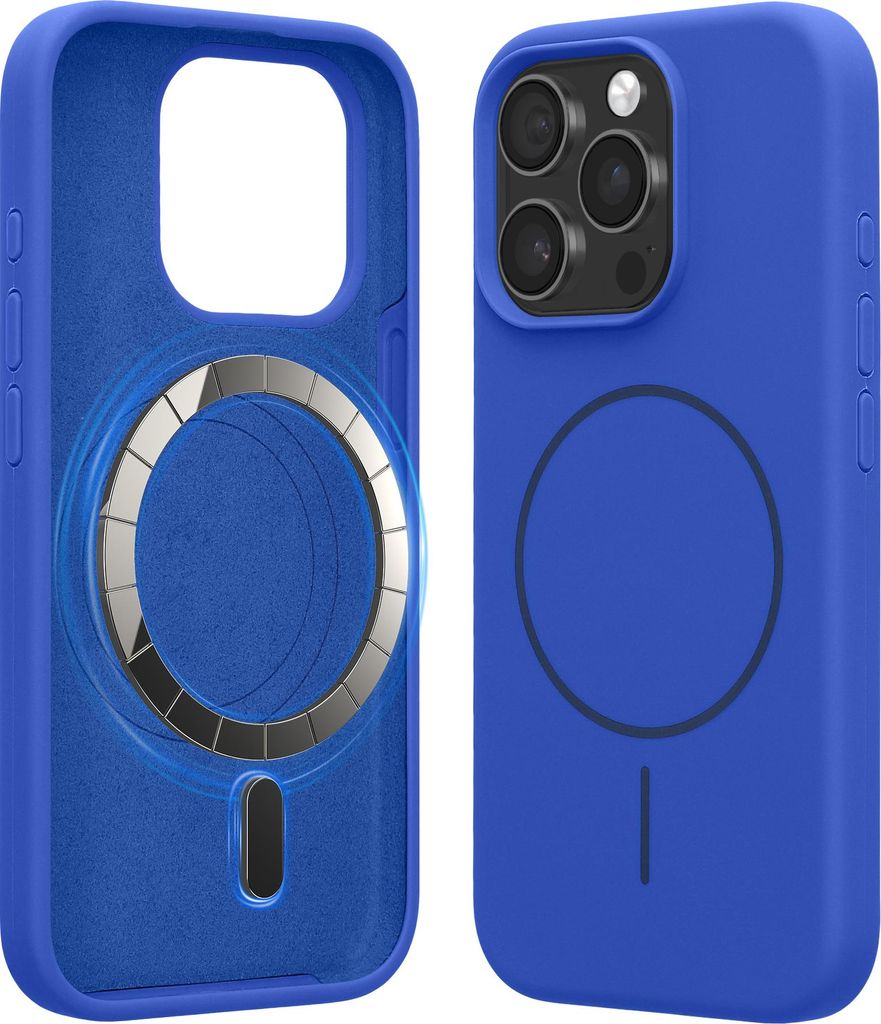 kwmobile Handyhülle für Apple iPhone 15 Pro - Hülle für MagSafe - Hülle für iPhone 15 Pro Case - Silikon Rückseite magnetisch in Baltik Blau