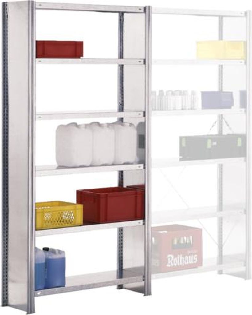 Fachbodenregal mit Seitenwand - 150 kg - 2.500 x 1.341 x 400 mm (HxBxT) - Grundregal - 6 Böden - verzinkt - Lagerregal - Steckregal - BERT
