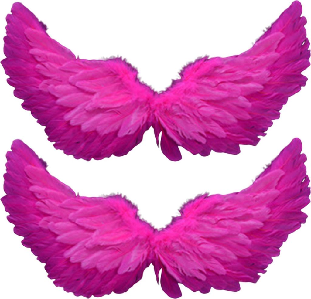 Two pairs of pink feather wings are displayed against a white background.