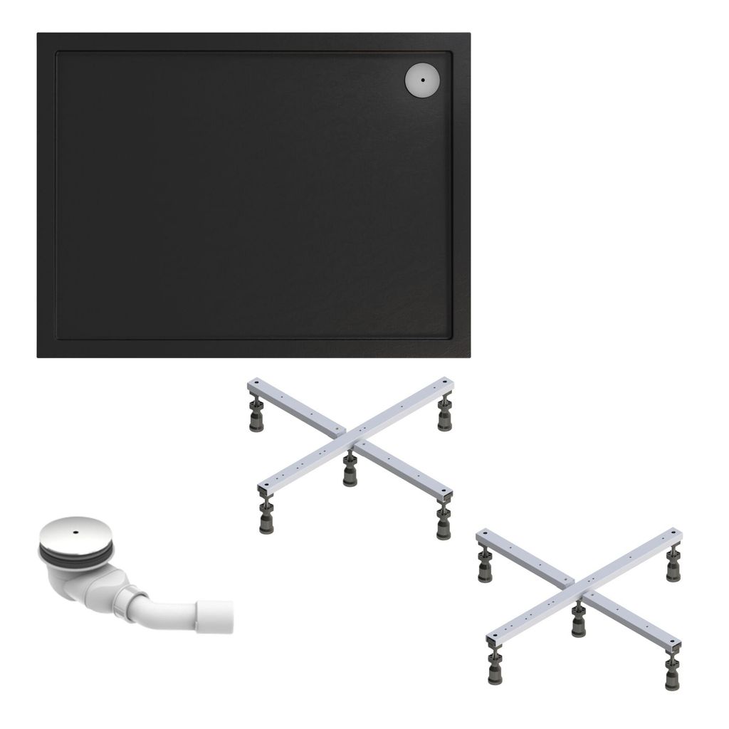 Schulte Duschwanne Adria 140x90 cm, Sanitäracryl Anthrazit, Set mit Fußgestell + Ablauf, Höhe 16,5 - 21,5 cm