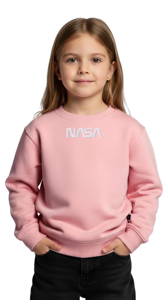 Spreadshirt Nasa Logo Weiß Stick Kinder Premium Pullover, 98/104 (2 Jahre), Rosa