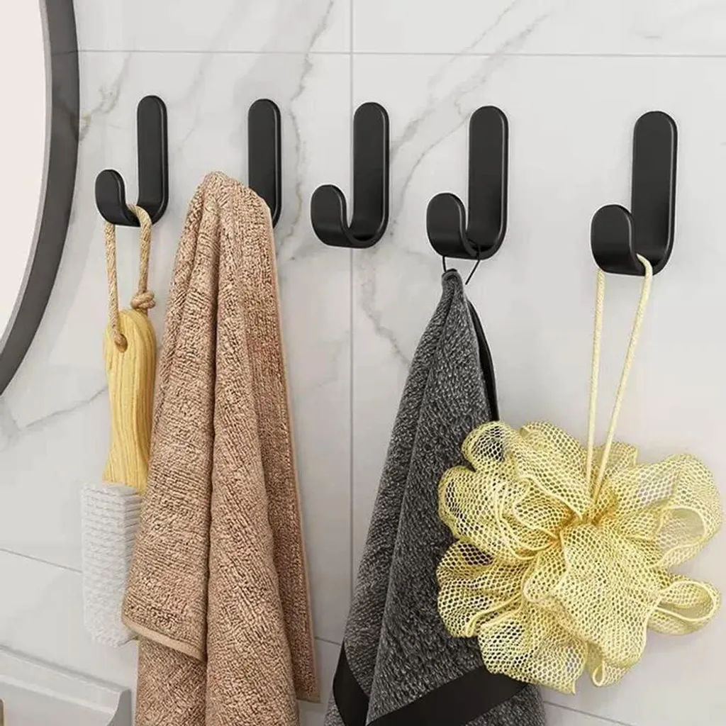 Fixation sans perçage pour serviette et peignoir - 12 crochets noirs XXL