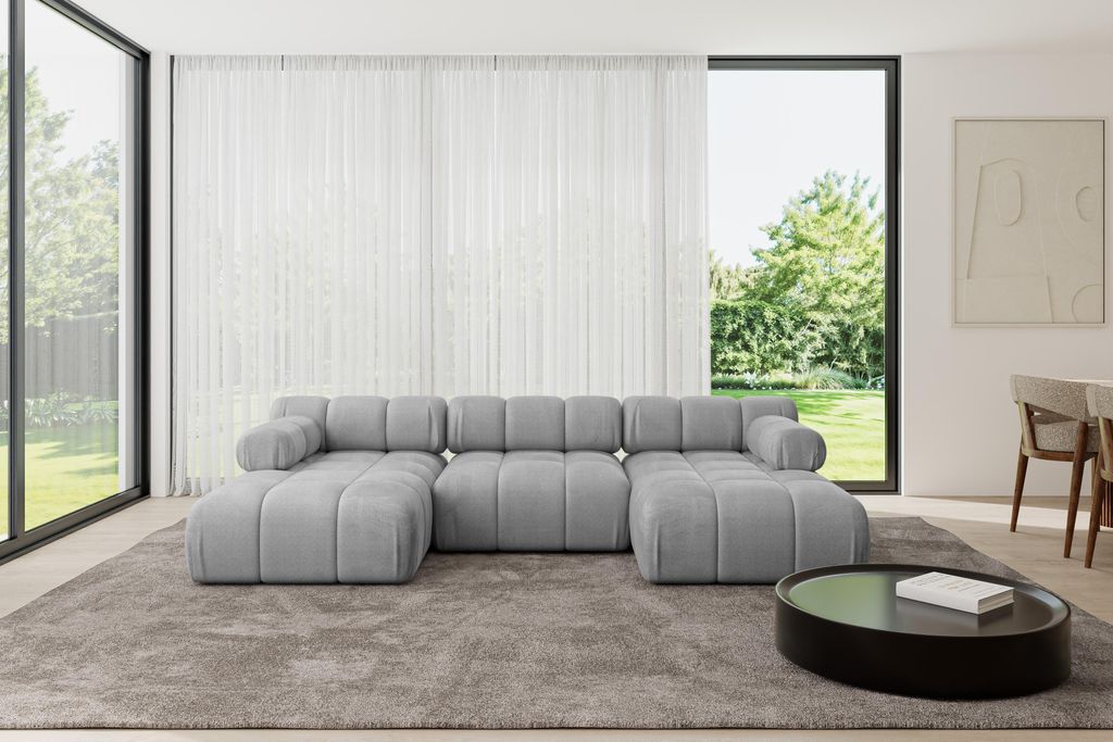 ALTDECOR Modulares Sofa Ecksofa in U-Form - Tesso-U1 - 285x160x70 cm Hellgrau Corner modular Sofa Eckcouch Couch Wohnlandschaft Cauchsofa Polstersofa