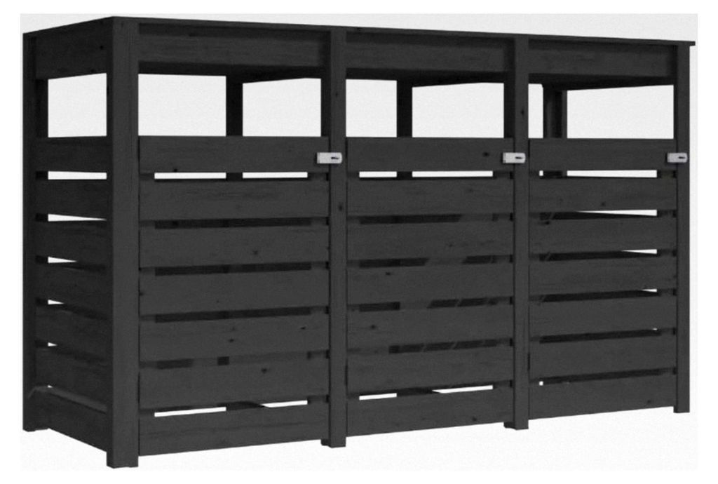 Mülltonnenbox aus Holz für 3 Tonnen, wetterfest und pflegeleicht, anthrazit