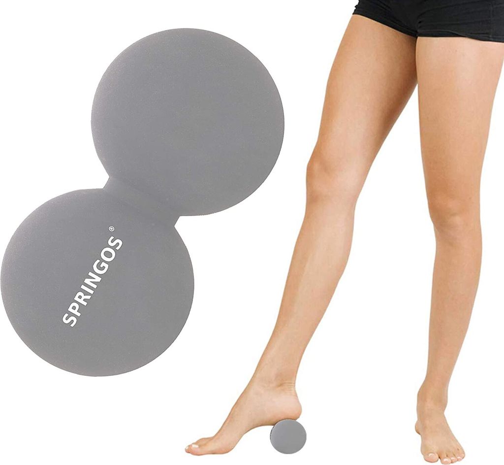 SPRINGOS Twinball Doppelball Massageball Faszienrolle Lacrosse Ball Selbstmassage Physiotherapie (Doppelgrau)