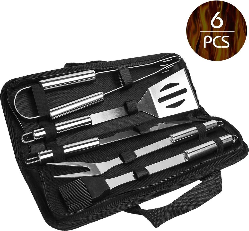 6 teiliges BBQ Grill Set aus Edelstahl Zange Zubehör Produktbild 