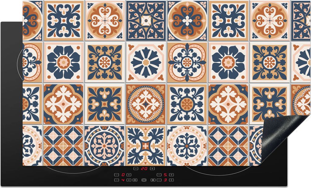 KitchenYeah Herdabdeckplatte Fliesen - Muster - Mittelmeer , 89x51cm, Küche Deko, Glaskeramikkochfeld Herdabdeckung, Abdeckplatte fùr Kochfeld