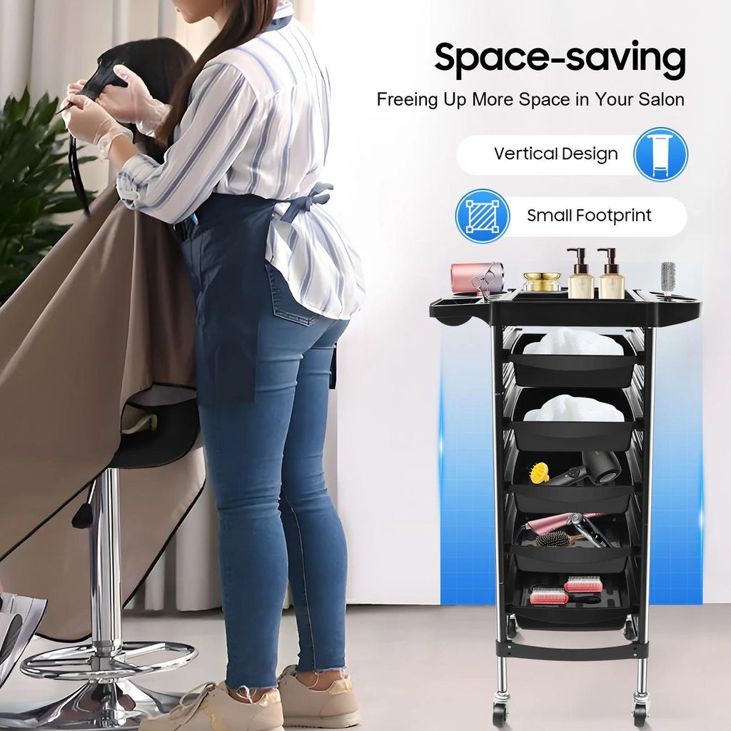 Friseurwagen - Salonwagen - Platzsparendes Design - Klappbare obere Ablage - Einfache Montage - Zubehör & Anleitung inklusive - 52,6×36,8×89,9 cm