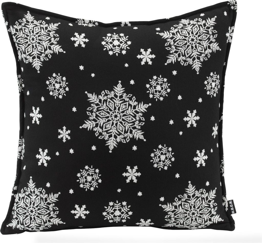 H.O.C.K. Snow Flakes Kissen mit Biese 50x50cm schwarz C06 Schneeflöckchen