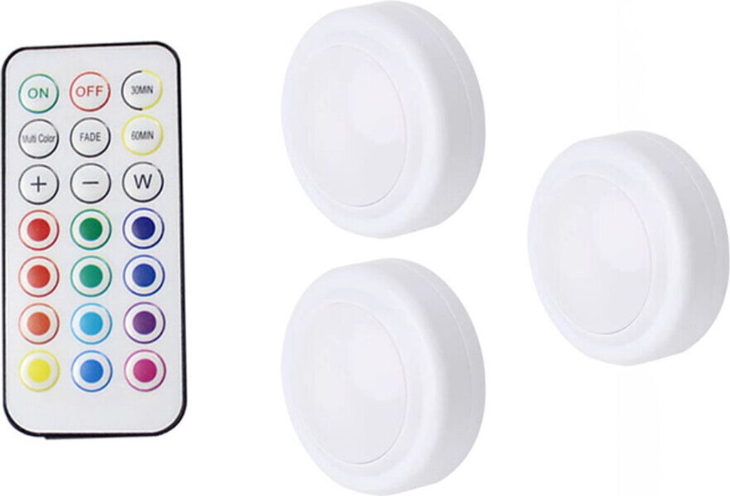 OKWISH Schrankbeleuchtung,LED Unterschrankbeleuchtung, batteriebetrieben,dimmbar,batteriebetriebene Lichter mit 1 Fernbedienung für Küche (3 Stück)