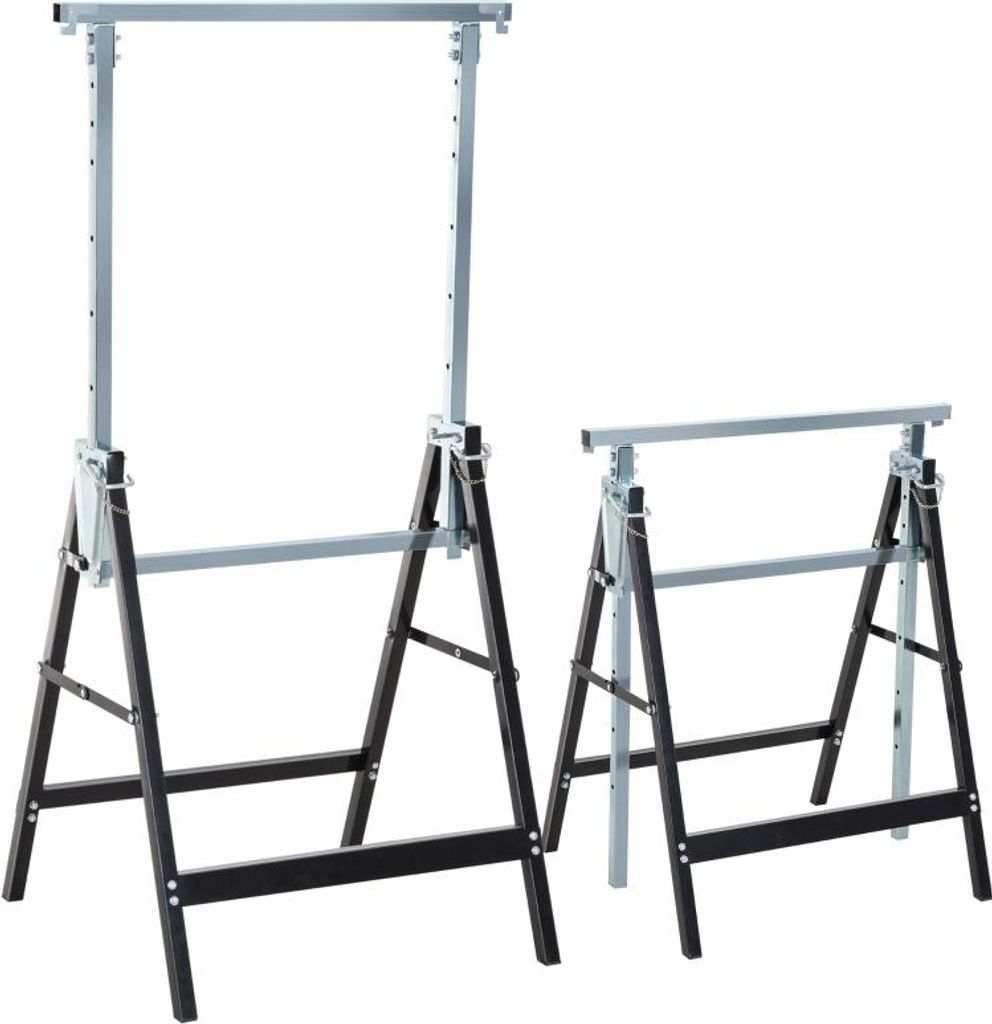 Fortuna Lai 2 x Gerüstbock Unterstellbock Klappbock höhenverstellbar bis 200kg Stahl Schwarz 68 x 58 x 80-130 cm