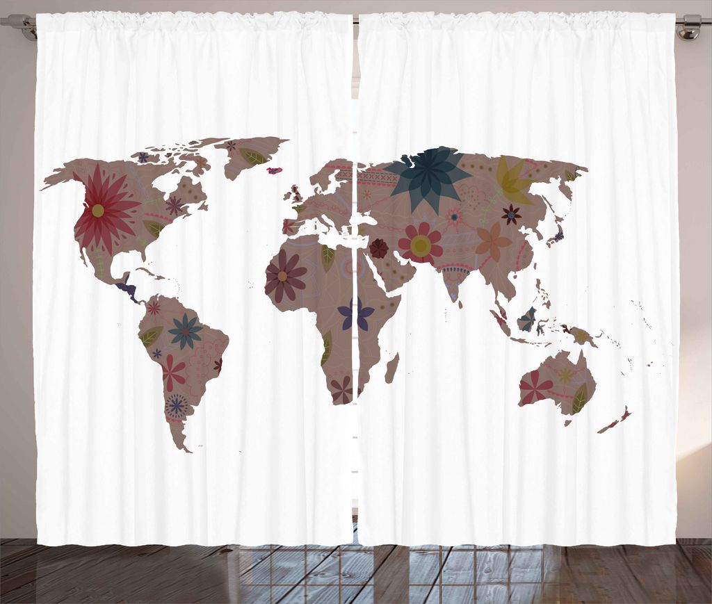ABAKUHAUS Shabby Chic Rustikaler Gardine, Vintage Atlas Boho, Schlafzimmer Kräuselband Vorhang mit Schlaufen und Haken, 280 x 175 cm, Mehrfarbig