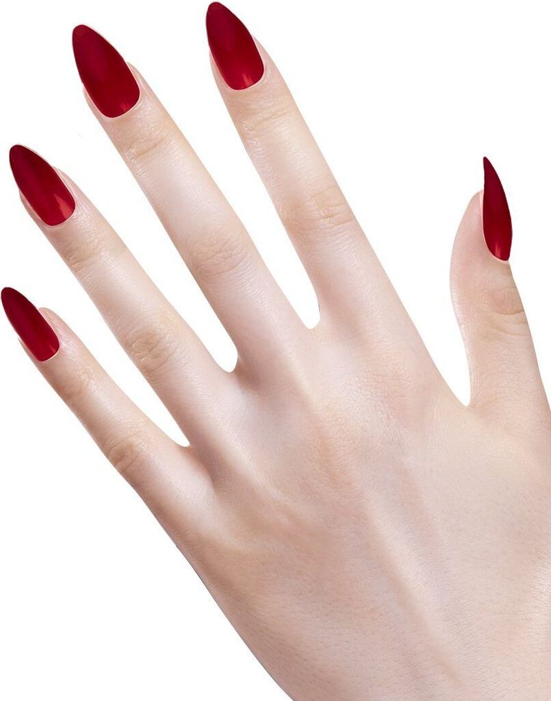 Set mit 12 selbstklebenden burgunderroten Stiletto-Nägeln
