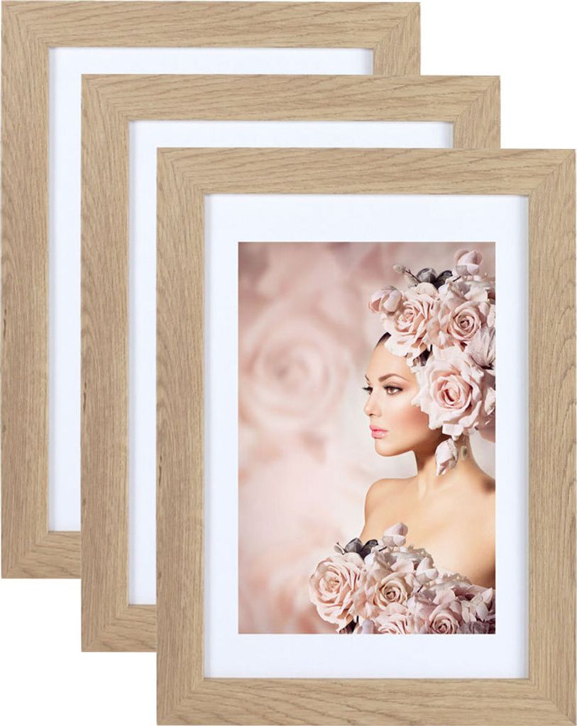 3er Pack Holz Bilderrahmen Foto Plexi Rahmen Acryl Collage Wanddeko Poster S215 - Farbe: Natur | Format: 40x60
