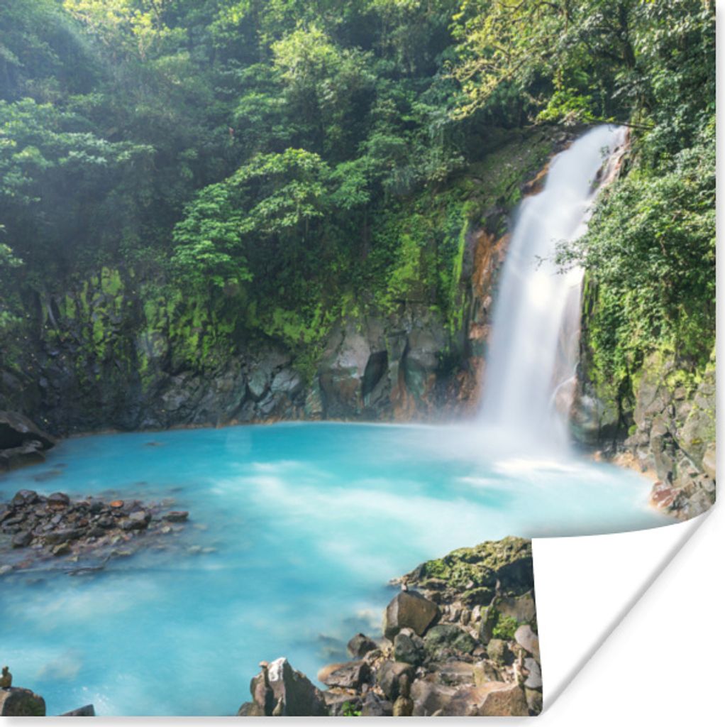 MuchoWow Poster Rio Celeste Wasserfall am Vulkan Tenoria in Costa Rica 75x75 cm - Wand Dekoration