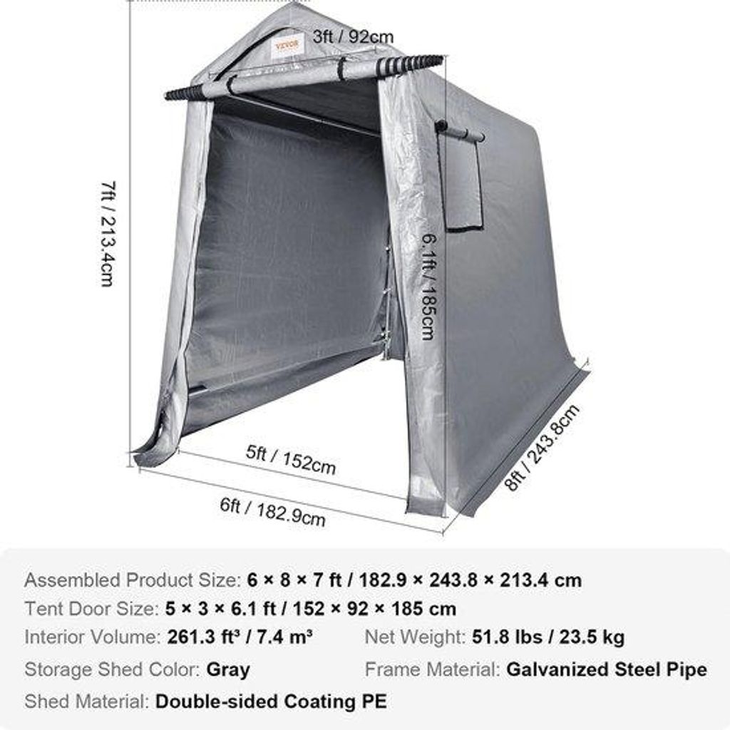 Dachzelte 6x8ft - All-Season - Wasserfest - Schwerlast - Transportabel - für Auto und Pick-up - Grau
