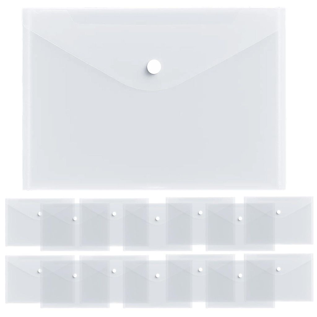 15 Dokumentenfächer, A5-Querformat, 24 x 17 cm, transparent, mit Klettverschluss, wasserdicht, Dokumentenmappen ohne Perforation für Schule, Bür...