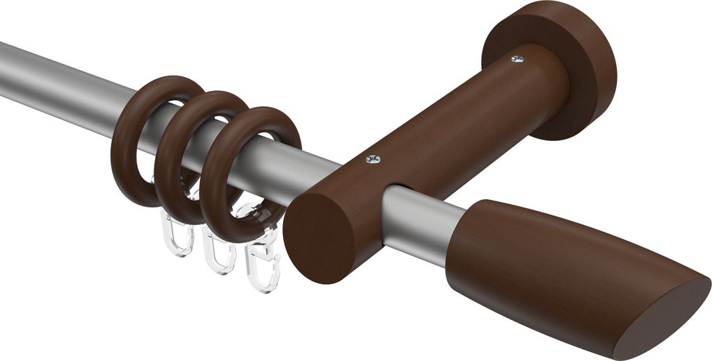 Interdeco Gardinenstange / Vorhangstange Silbergrau / Nussbaum lackiert, Typ Talena Etta (Ellipse Schräge), 20 mm Ø 1-läufig, 600 cm