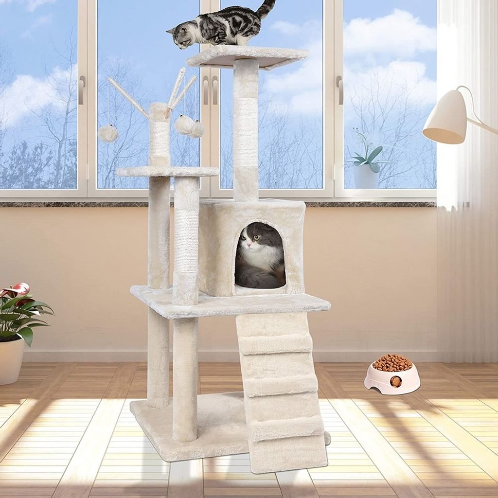 Kratzbaum 121cm Katzenbaum Beige Katzenkratzbaum Katzen Produktbild 7