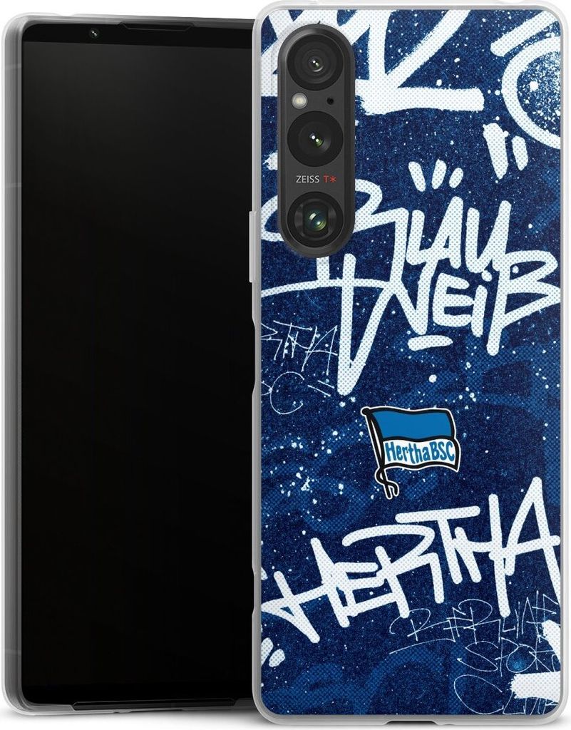 DeinDesign Slim Hülle für Sony Xperia 1 V Silikon Case Ultra Dünn Handyhülle Graffiti Hertha BSC Offizielles Lizenzprodukt