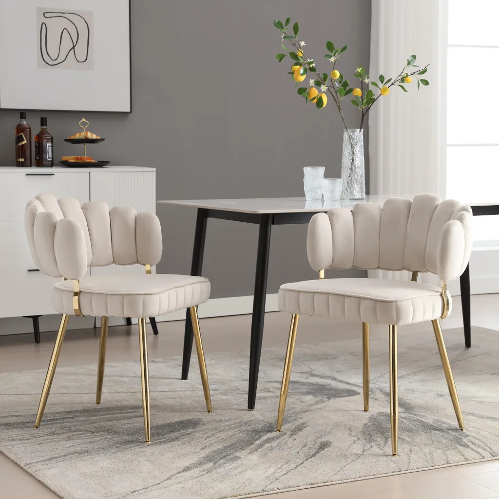 Chaise de Salle à Manger en Velours avec Dossier Fleur - Pack de 2