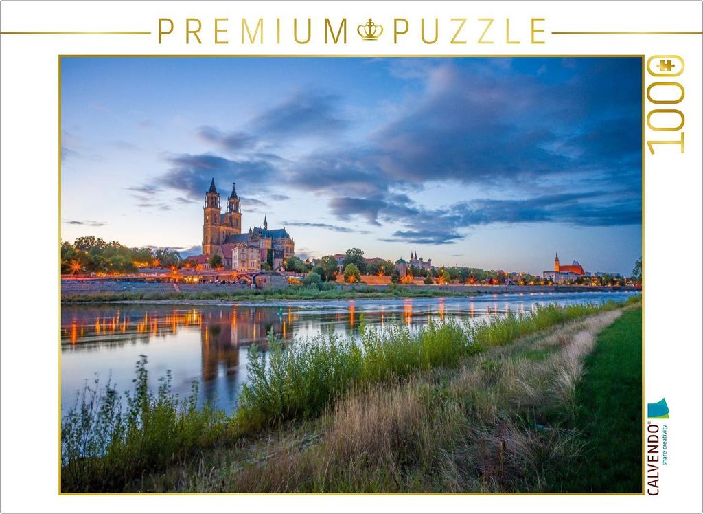 CALVENDO Puzzle Blick über die Elbe zum Magdeburger Dom | 1000 Teile Lege-Größe 64x48cm Foto-Puzzle für glückliche Stunden
