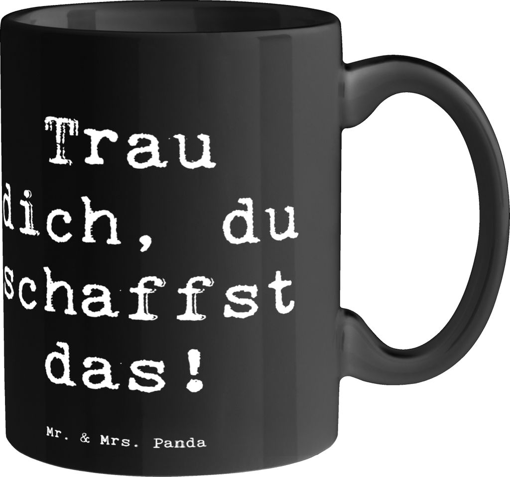 Mr. & Mrs. Panda Teebecher Spruch Angst überwinden - Schwarz - Geschenk, Pott, Ermutigung, Kaffeetasse, Kaffeebecher, Henkelpott, Erfolg, Vertraue...