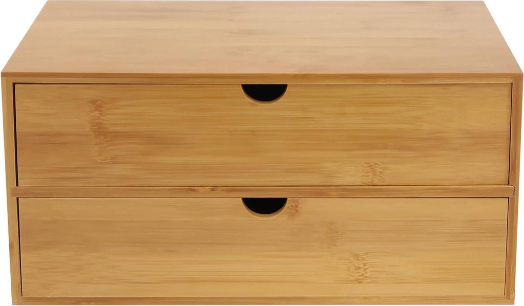 Schreibtisch Organizer - Bambus Schubladenbox - Mit 2 Schubladen - Maße 33×19×16 cm - Aus Naturbambus - Für Kleinteile - Beige
