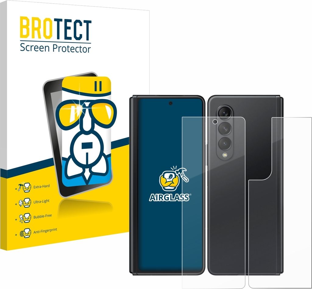 BROTECT Schutzglas für Samsung Galaxy Z Fold 3 5G (Display+Rückseite) Schutzfolie Panzer Folie Glas Display Schutz klar