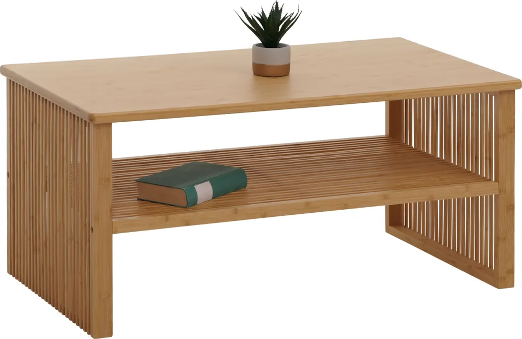 Tavolino Basso Soggiorno con Ripiano HWC-N80 Bambù 97x55cm