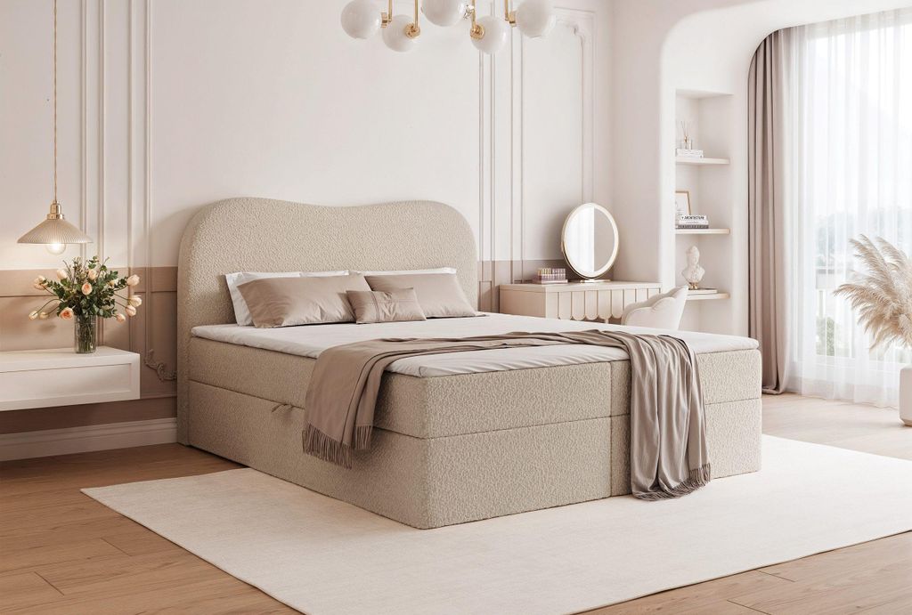 YOURHOUSE24 Boxspringbett NUAGE mit Stauraum Bonell+Topper (Farbe: abriamo 02, Größe: 160x200 cm)