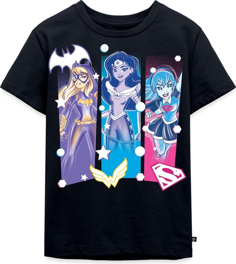 Spreadshirt Super Hero Girls Batgirl Wonder Woman Supergirl Logos Kinder Premium T-Shirt, 110/116 (4 Jahre), Navy