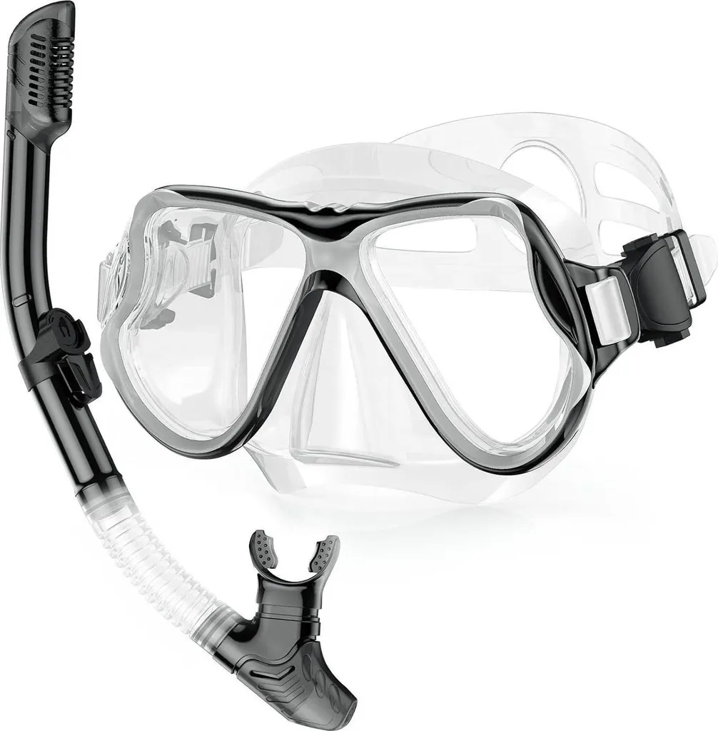 Ensemble de Snorkeling Adulte Masque Grand Angle et Tuba Sec Noir