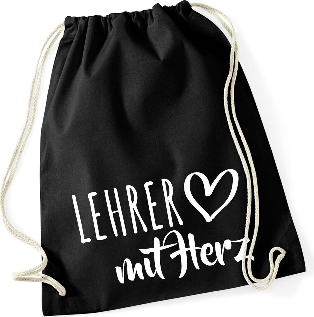 Huuraa Turnbeutel Lehrer mit Herz 12 Liter Black Baumwolle Rucksack Geschenkidee