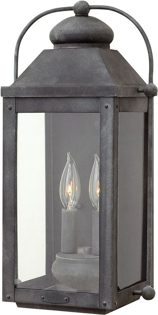 Außenwandlampe Aluminium Glas E14 IP44 H: 45,1 cm Zink verwittert 2-flammig Vintage Design Außenlampe Wand