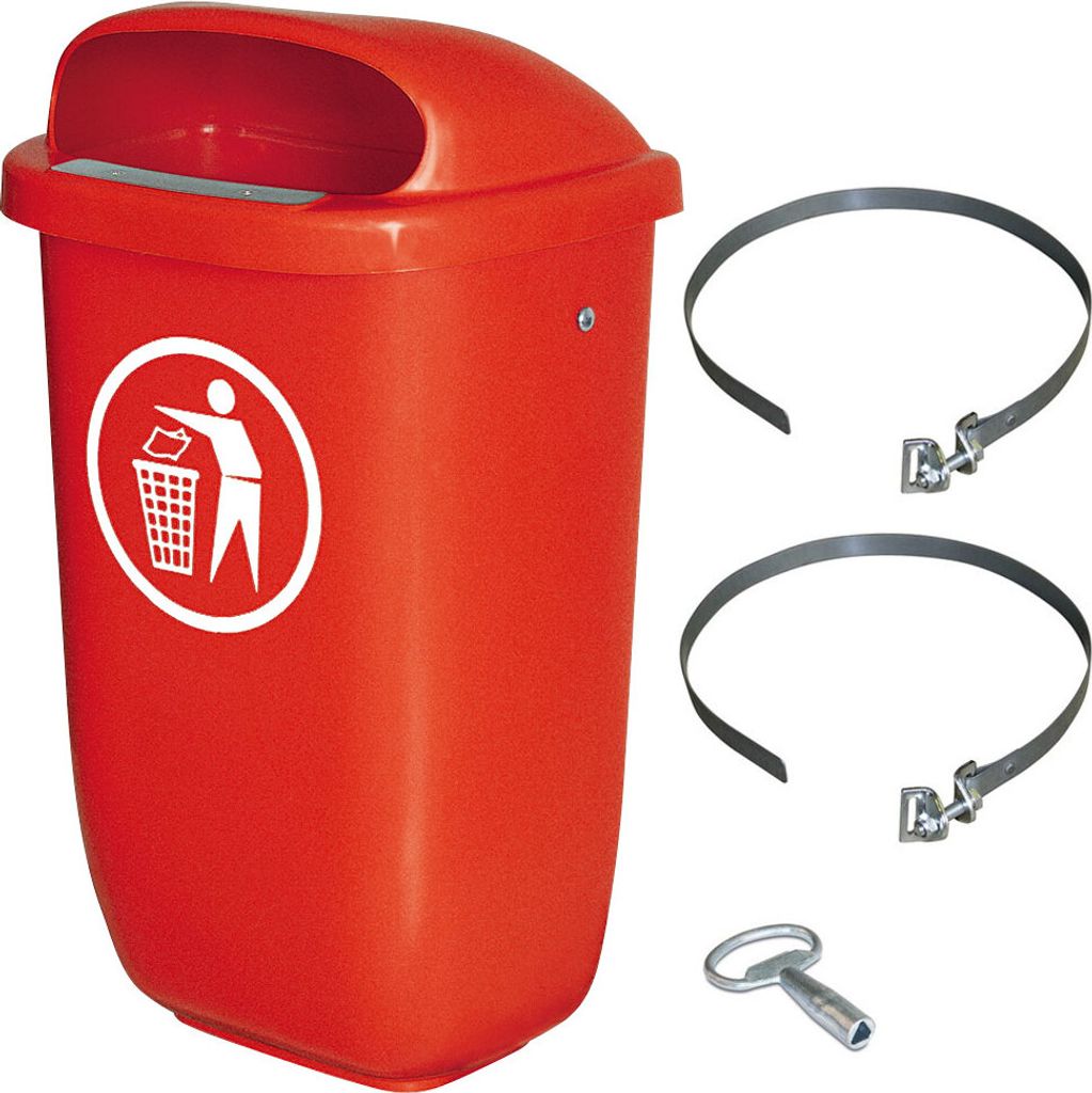 50 Liter Abfallbehälter rot im Komplettset mit Schellenband Produktbild 